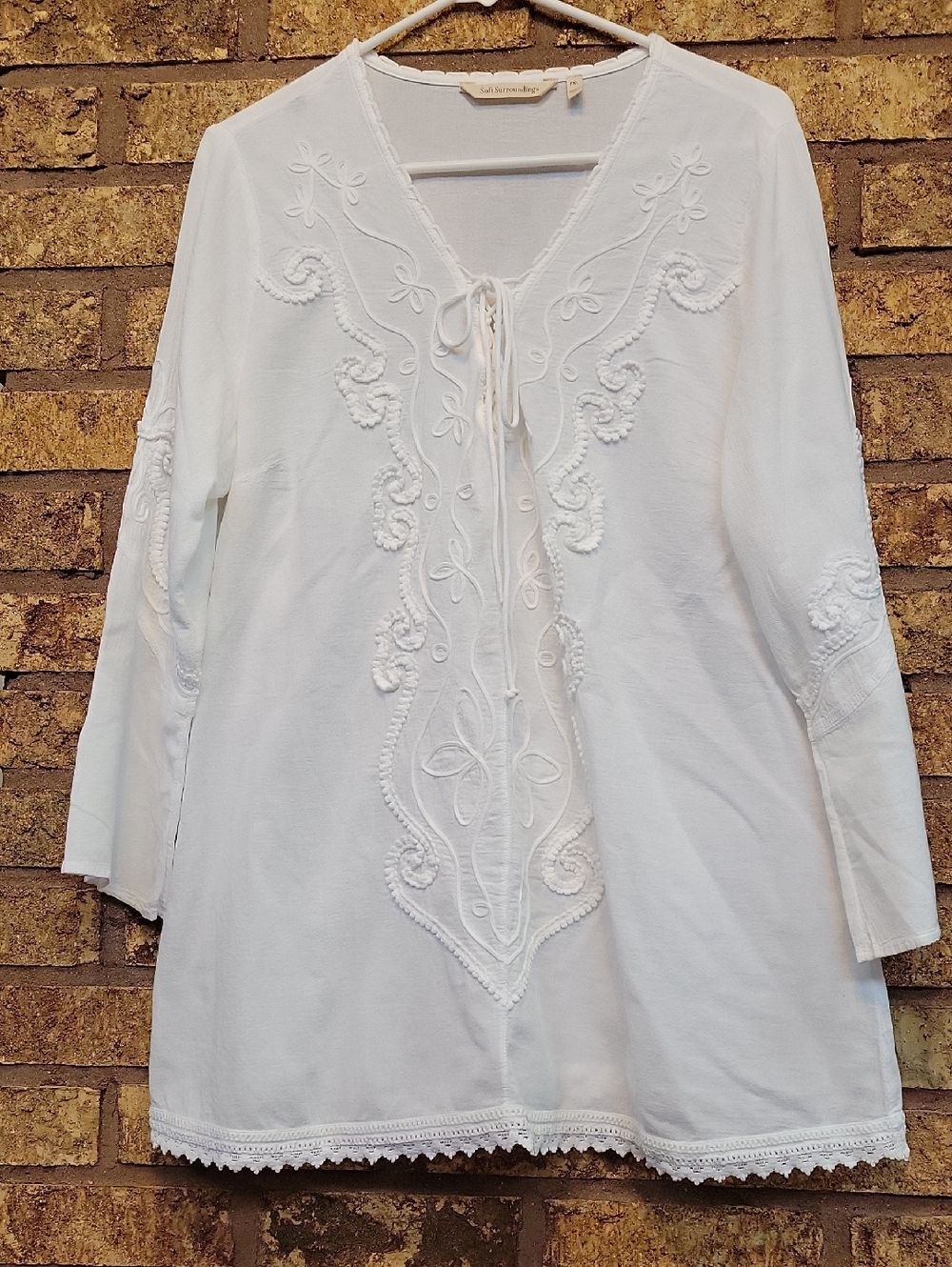 Soft Surroundings White Embroidered V-Neck Cotton Tunic Size Petite XL